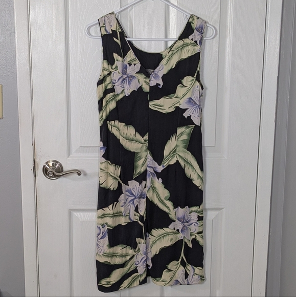 Vintage 100% Silk‎ Tiki Classics Black Tropical Floral Hawiian Midi Dress Size 8 - Picture 3 of 7